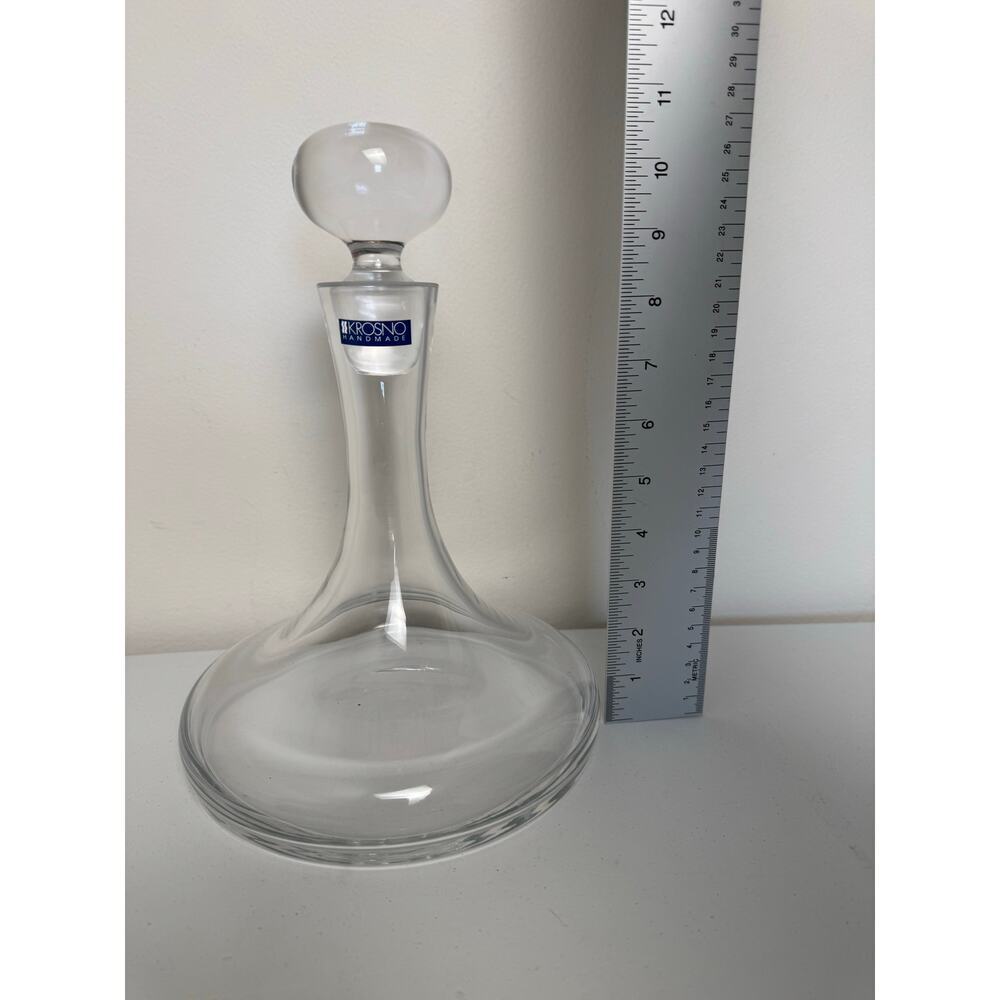 Krosno Poland 11” Crystal Glass Decanter Bottle w/ Stopper- Heavy! Wine Aerator - Picture 3 of 11